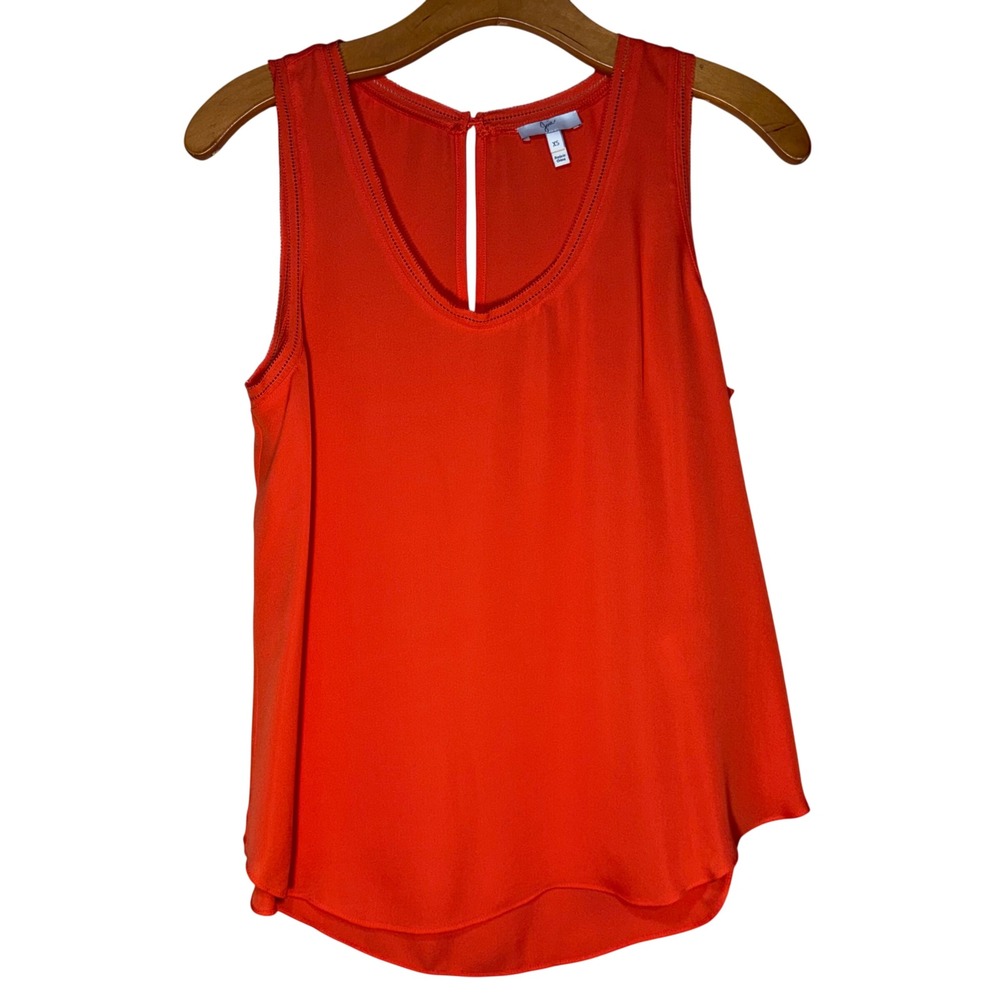 Joie Womens XS Orange 100% Silk Sleeveless Tank Top Ladder Stitch Trim TP01704‎